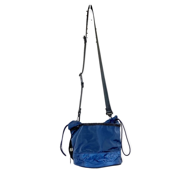 Zara Blue & Black Nylon Crossbody Drawstring Bucket Bag NEW - Picture 1 of 14